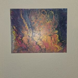 Abstract Fluid Art Canvas Painting - Vibrant Orange, Pink & Black